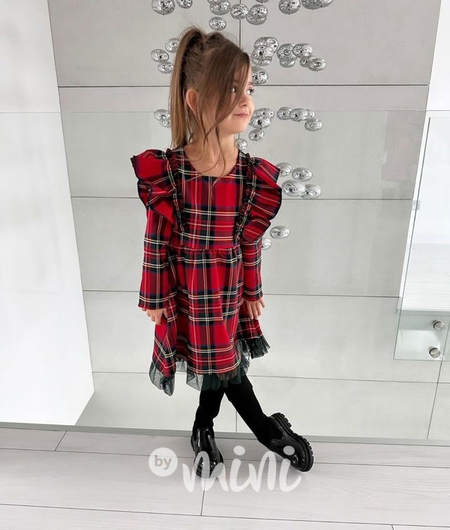Sváteční karo šaty s mašlí