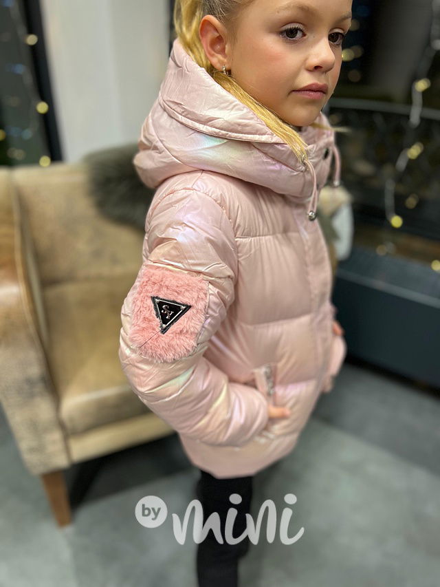 Zimní ombre metalická bunda pink