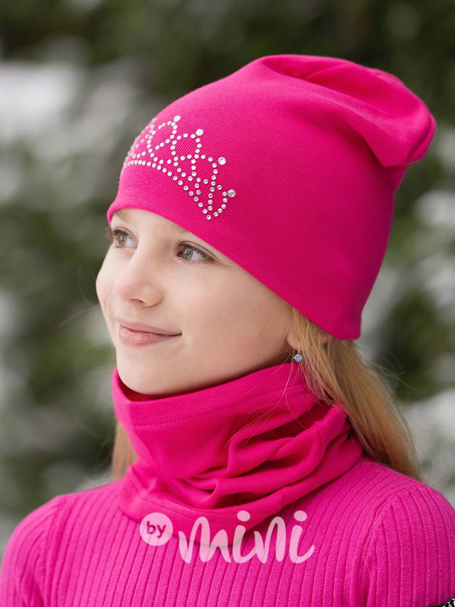 Princess čepice s nákrčníkem malinová