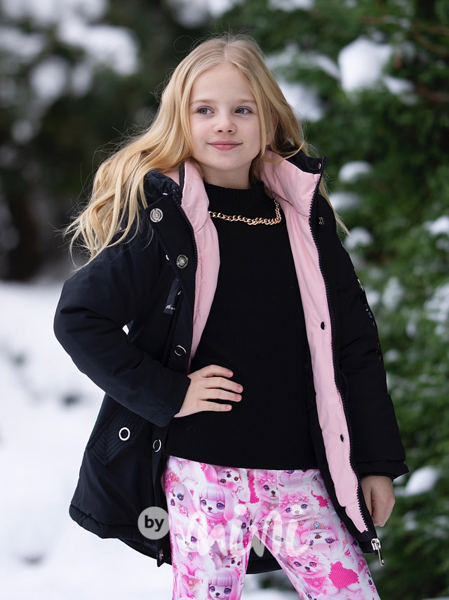Sporty parka s kožíškem uvnitř black/pink