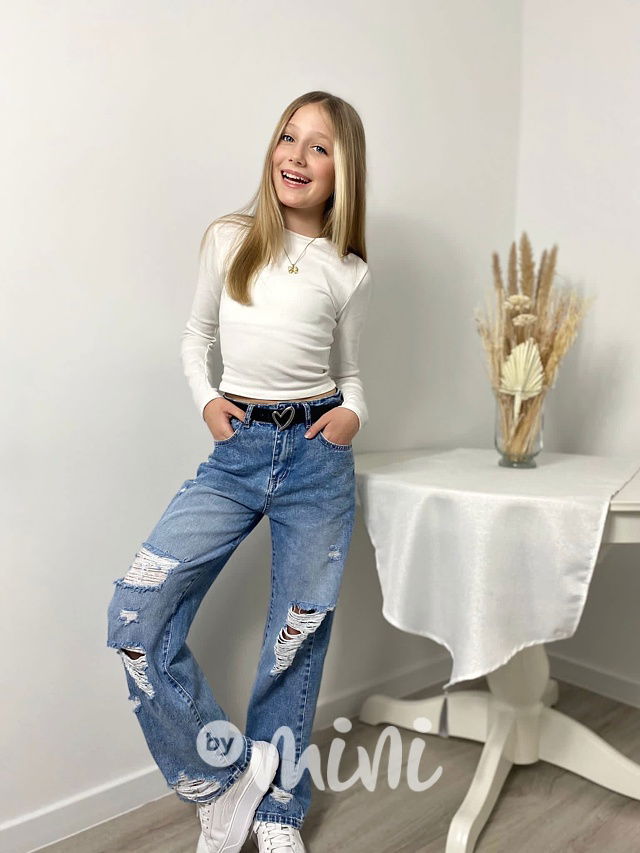 Fashion ripped jeans švédy s páskem