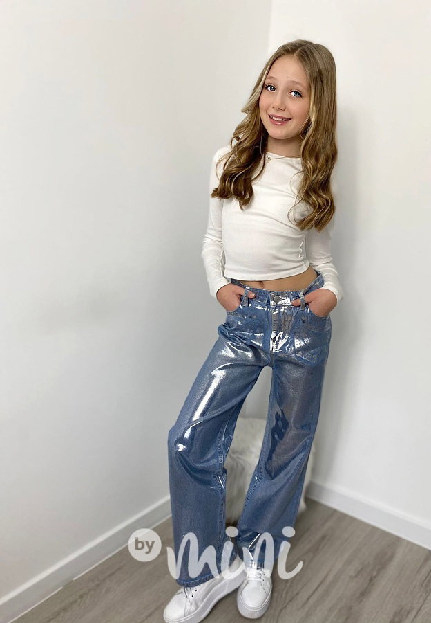 Metallic blue jeans