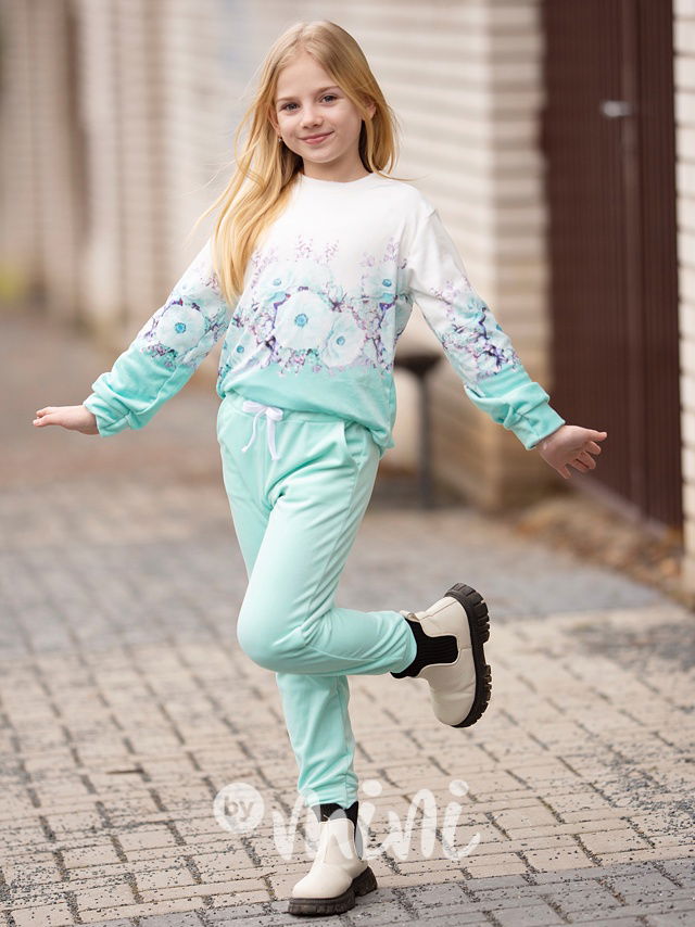 Soft velurová souprava mint flowers