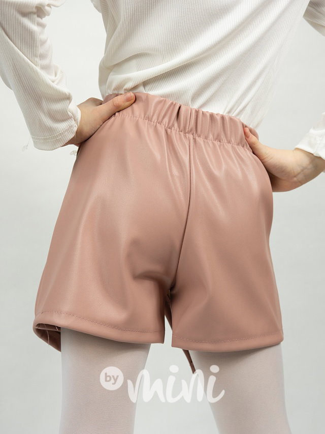 Sukňokraťasy eco leather se zdobením old pink