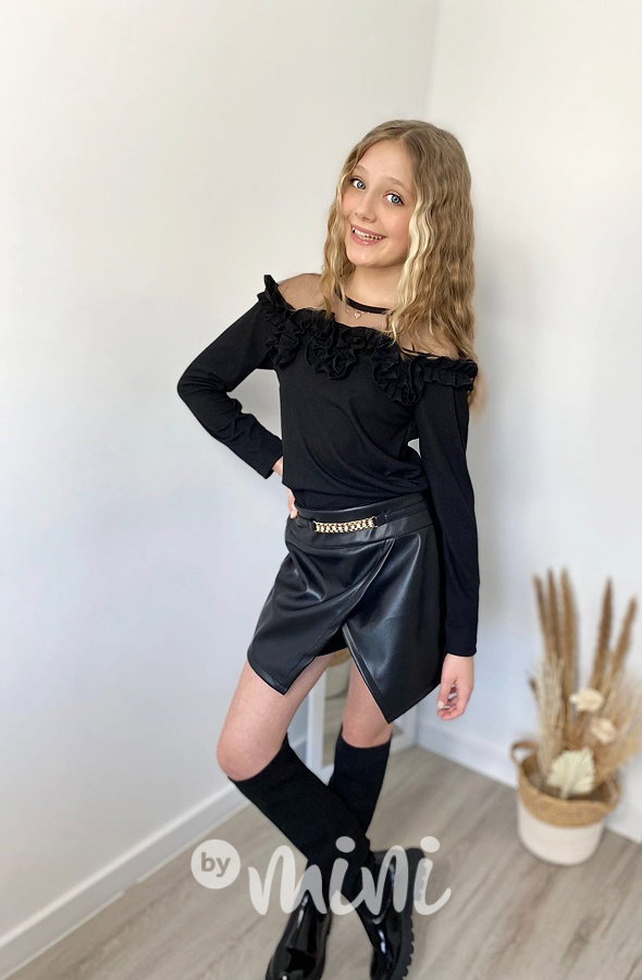 Sukňokraťasy eco leather se zdobením černé