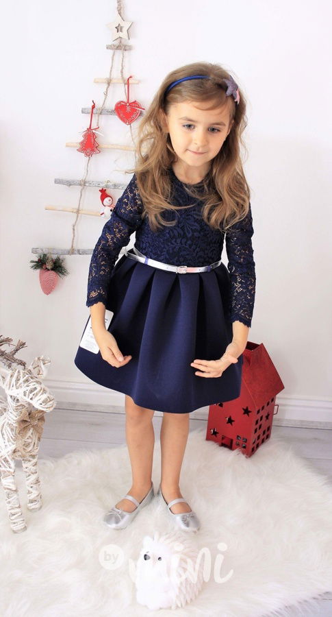 Slavnostní dívčí šaty s dlouhým rukávem modré