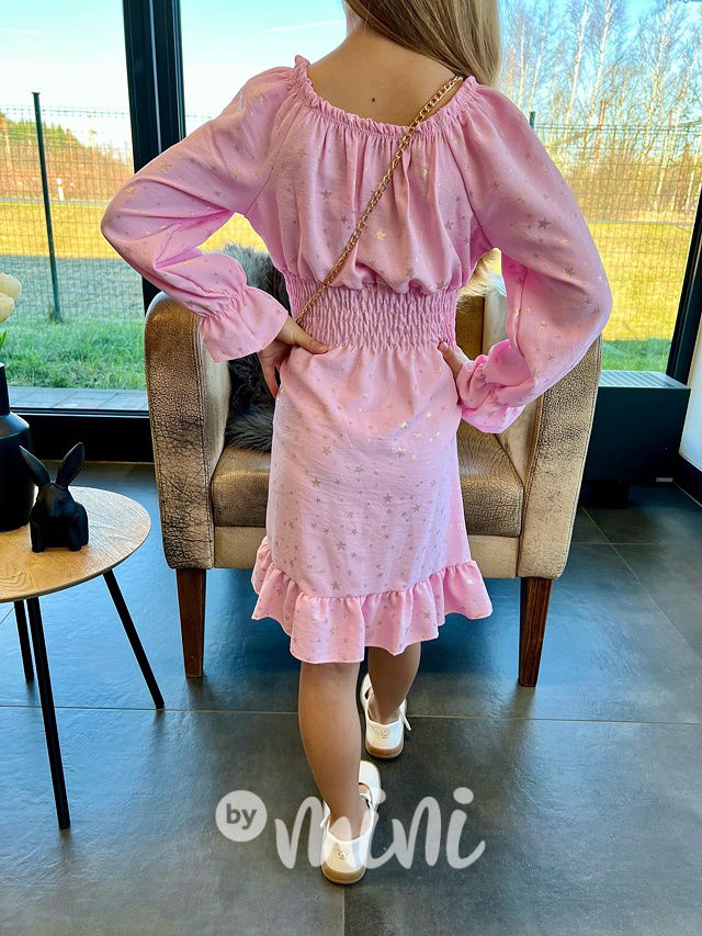Hvězdičkové šaty s kabelkou pink