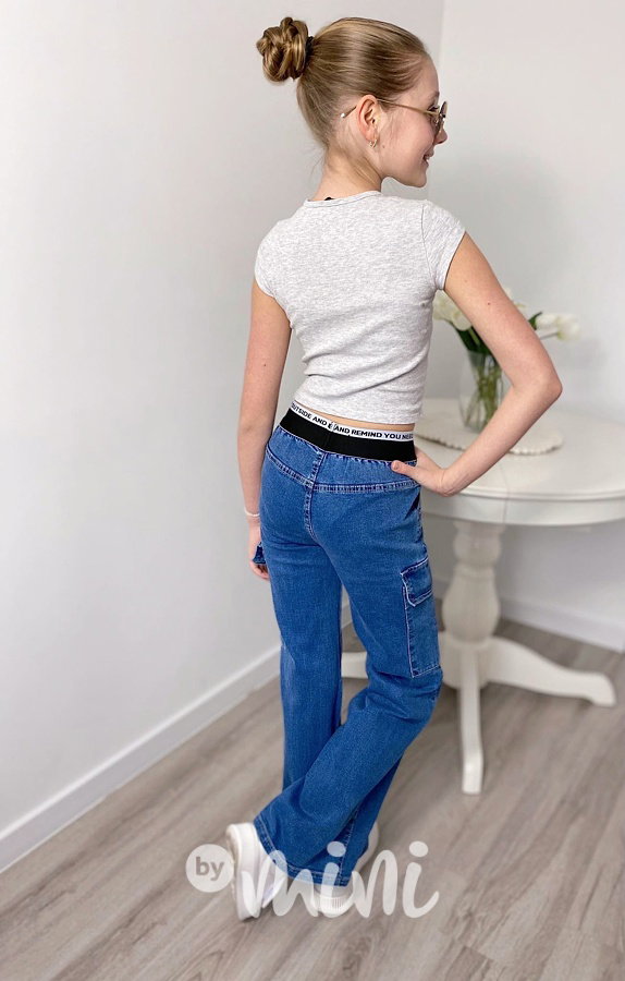 Fashion blue denim švédy se stretch pasem