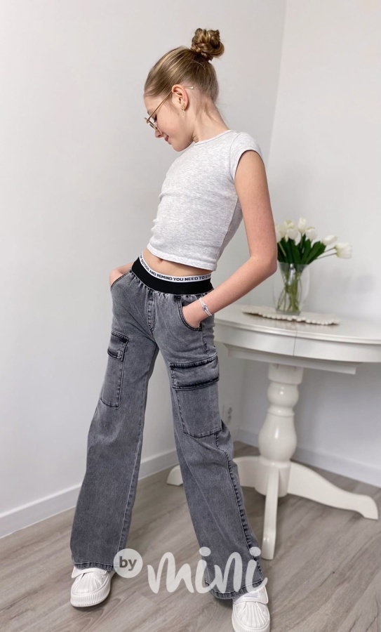 Fashion dark denim švédy se stretch pasem