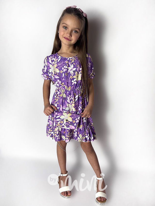 Lila flower šaty s kabelkou