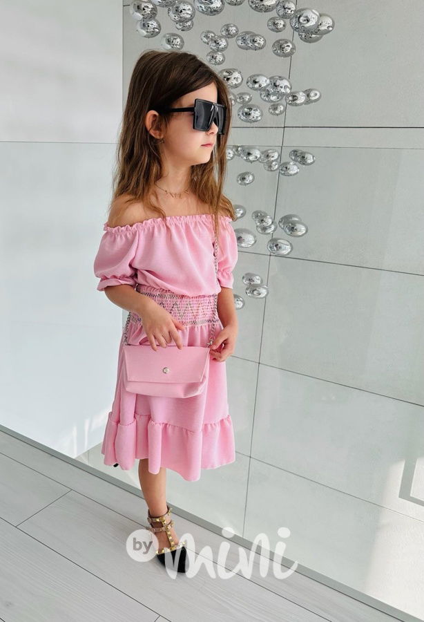 Boho letní šaty s kabelkou pink