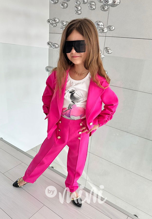 ELEGANT sako + kalhoty malina