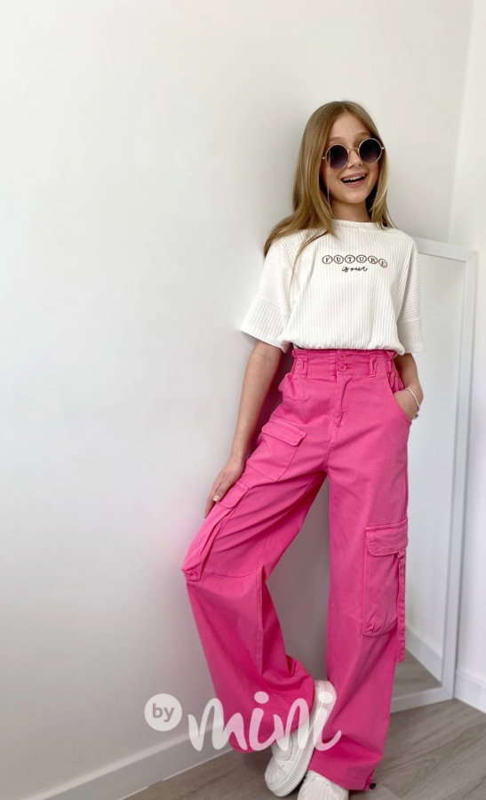 FUTURE žebrovaný oversize crop top white