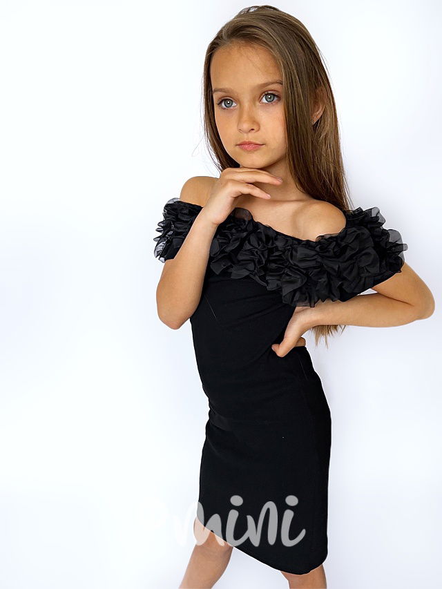 PREMIUM šaty s řasením černé