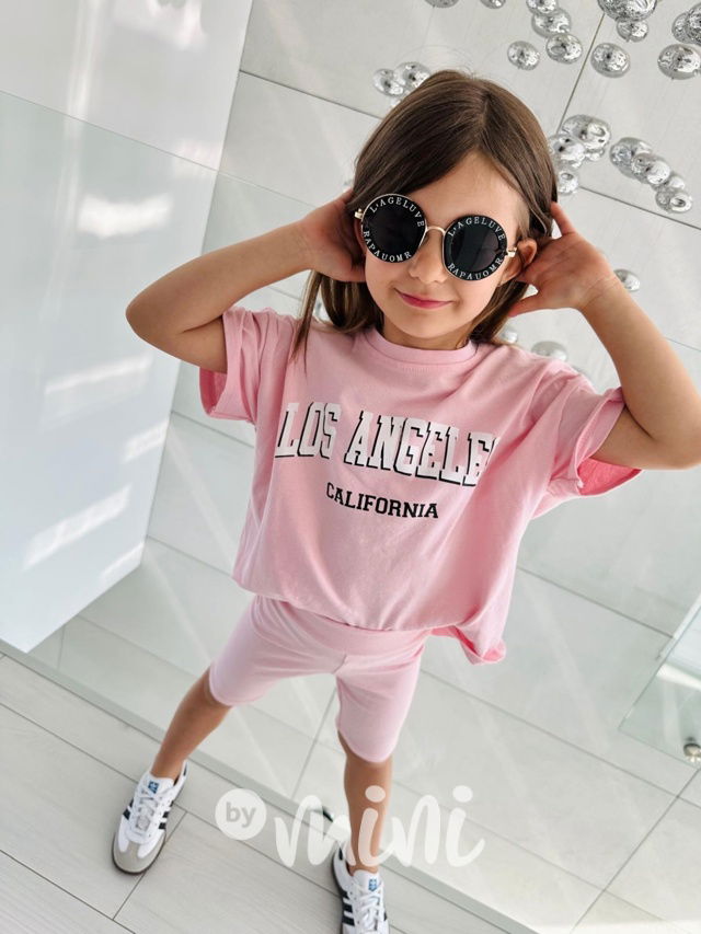 Los Angeles oversize triko + šortky pink