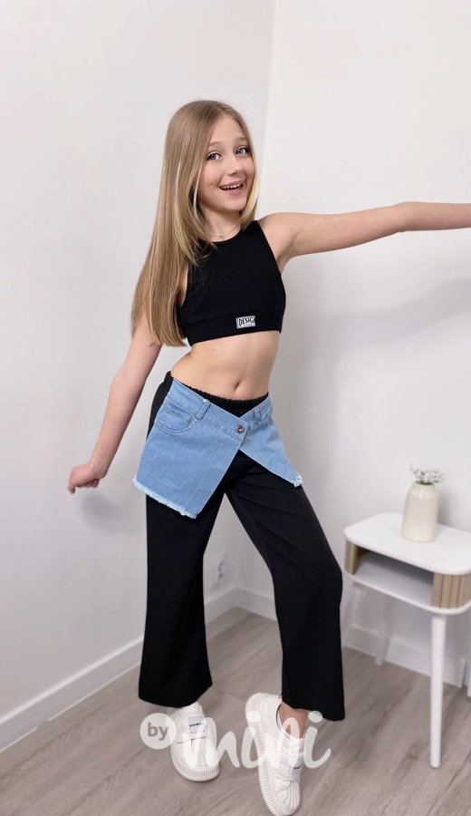 DUO široké kalhoty denim/black