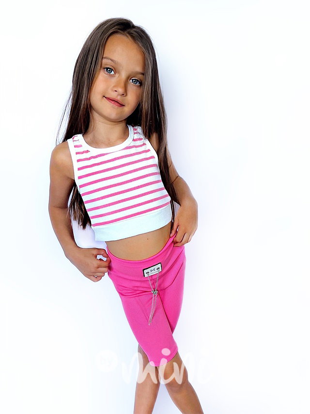 Pruhovaný crop top white/pink