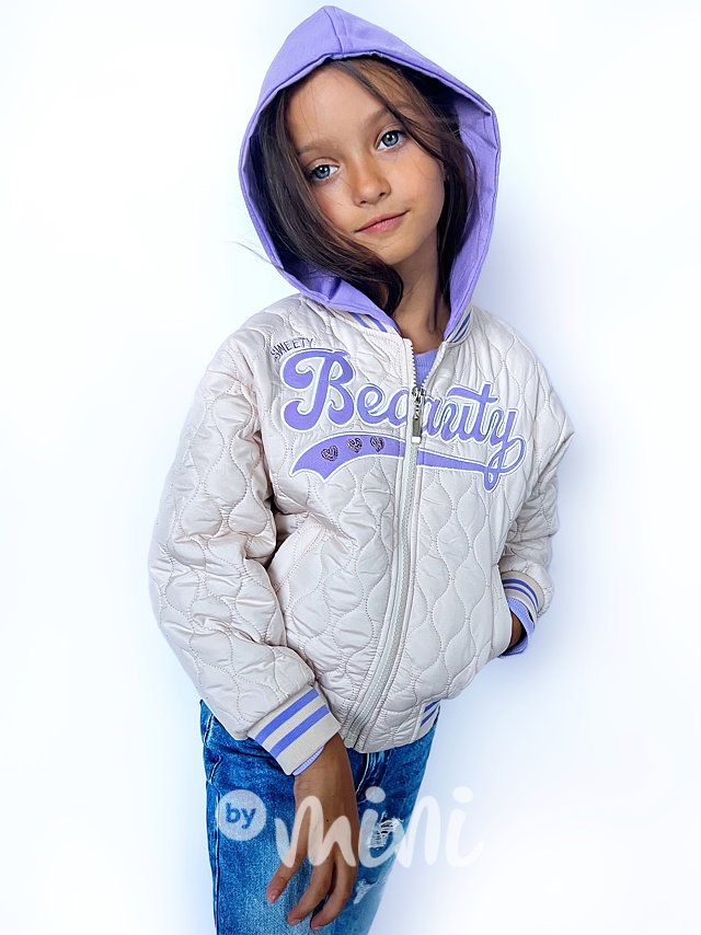 Beauty prošívaná hoodie bunda beige/lila