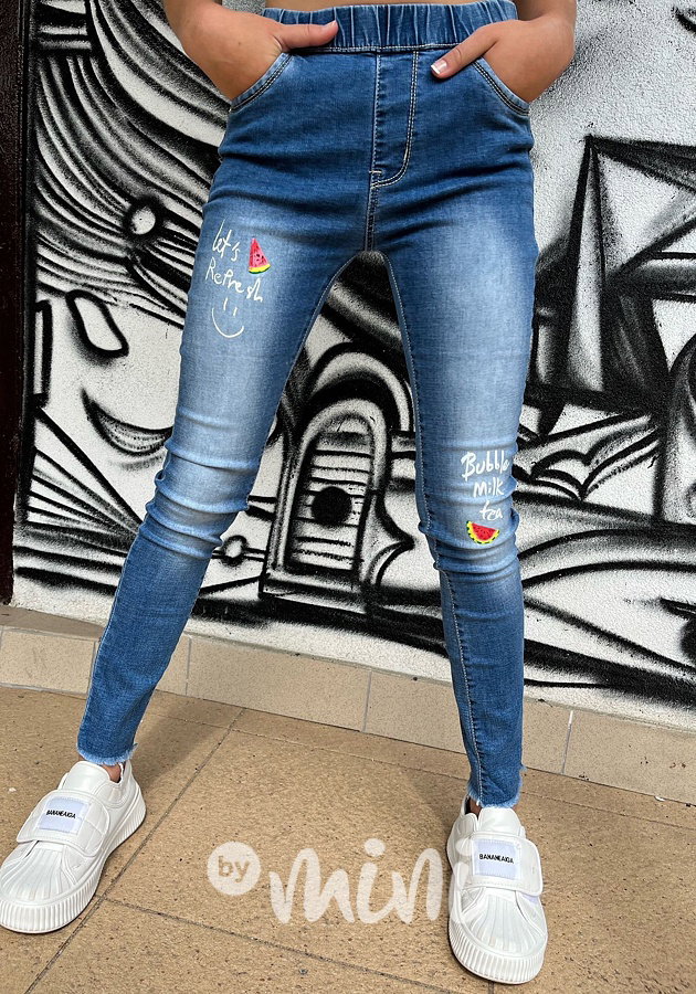 Denim jegginy s potiskem Bubble milk