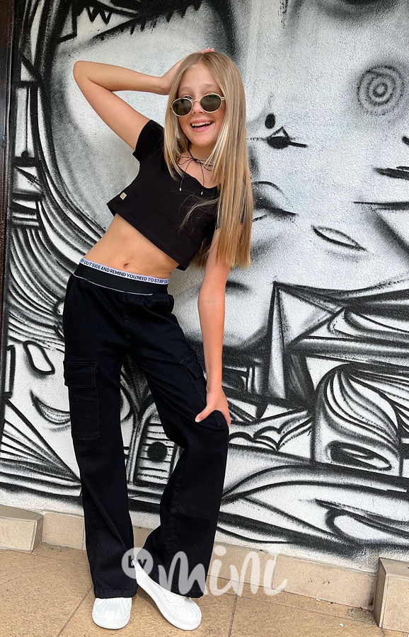 Fashion back denim švédy se stretch pasem