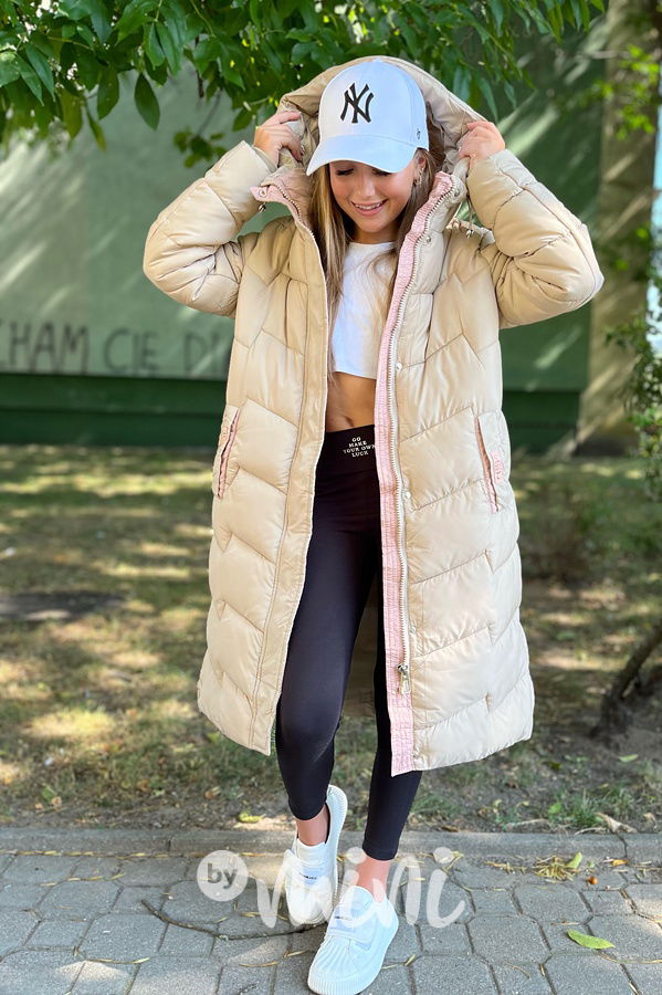 Ultra dlouhý zimní kabát béžový