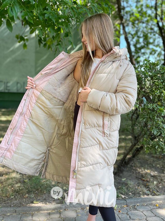 Ultra dlouhý zimní kabát béžový