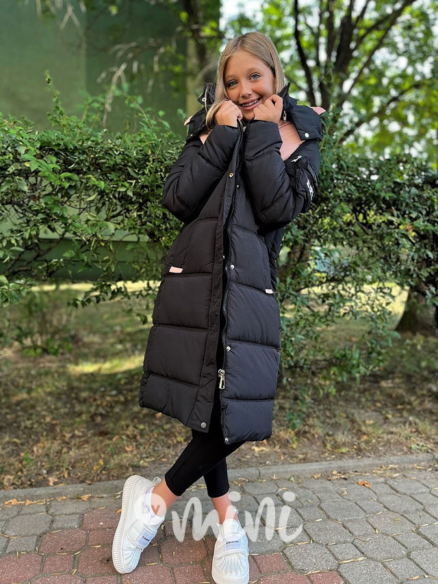 Ultra dlouhý zimní kabát black/pink