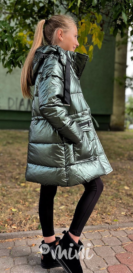 Zimní kabát Illusion metallic smaragd
