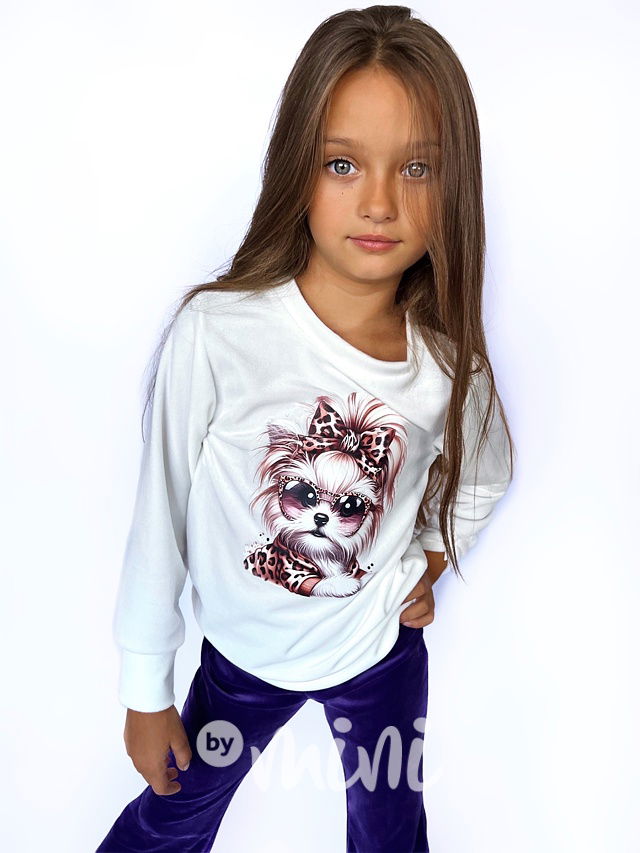 Soft velur mikina s pejskem bílá