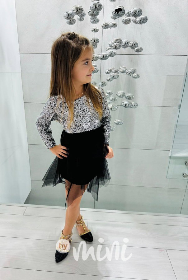 Metallic silver flitr šaty s tylem