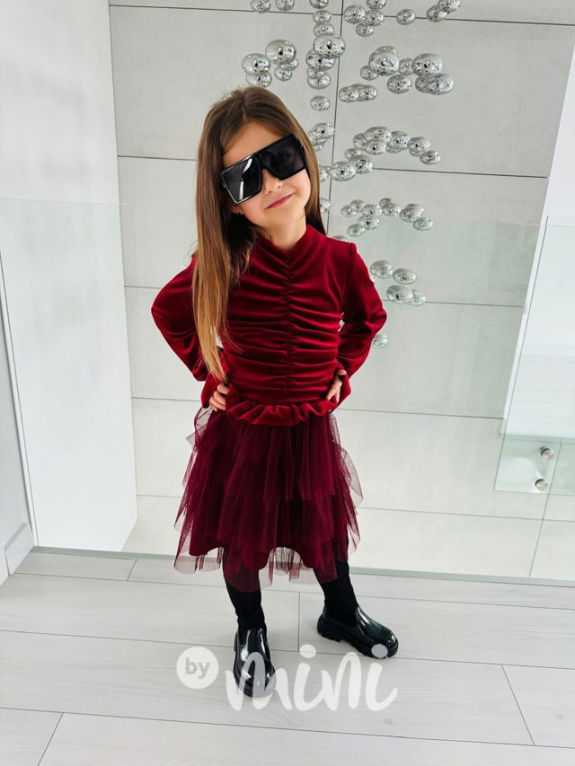 Soft velur tylové šaty bordo/black