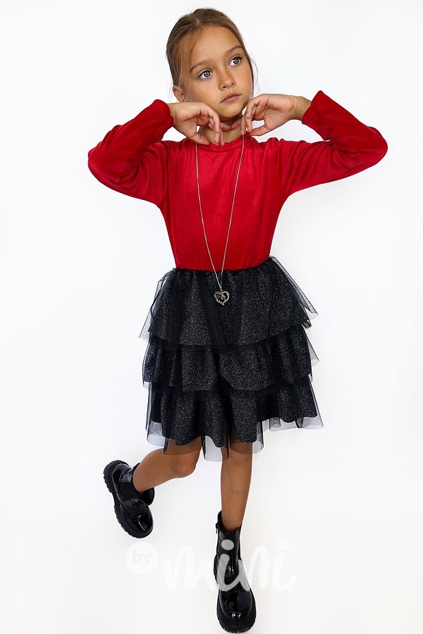 Soft velur tylové šaty s řetízkem red/black