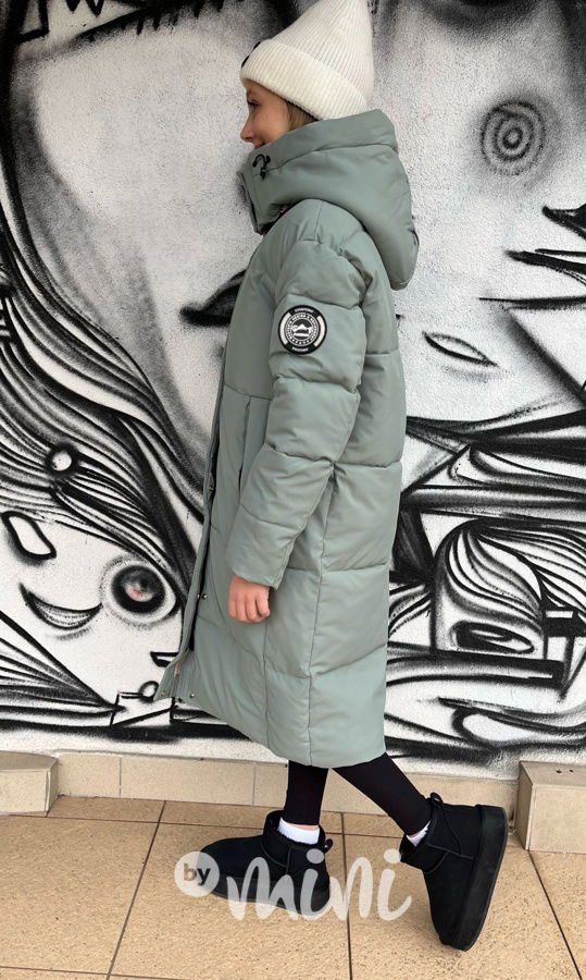 Maxi dlouhý zimní kabát SPORTY mint