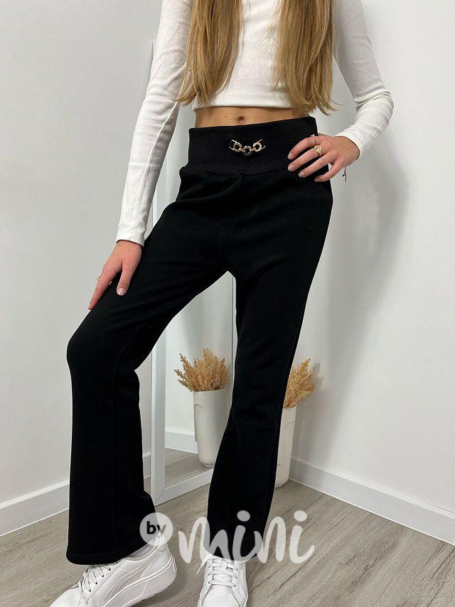 Zateplené kalhoty s řetízkem černé