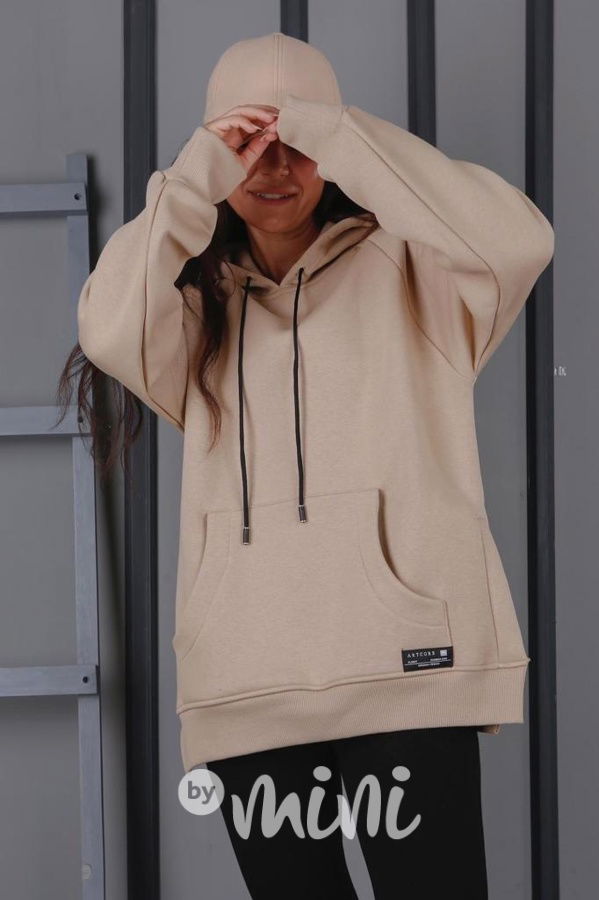 Zateplená oversize relaxed mikina béžová