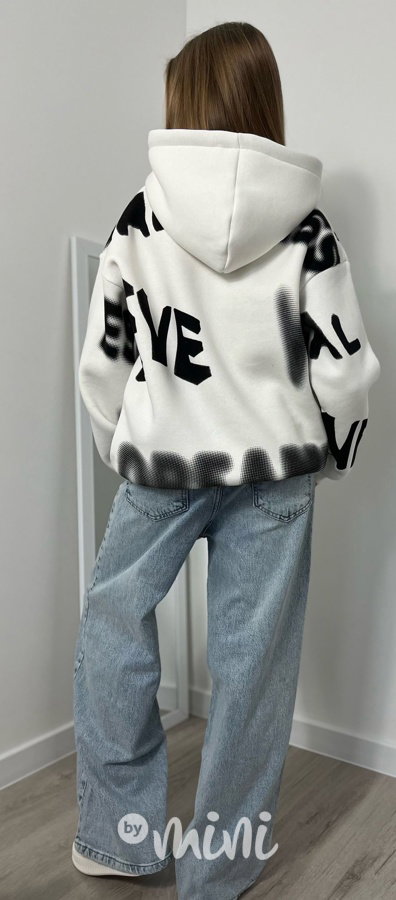 Zateplená oversize mikina Letters white
