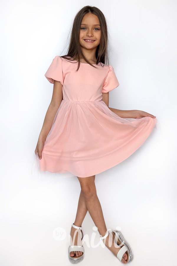 Tylové šaty s velkou mašlí pink