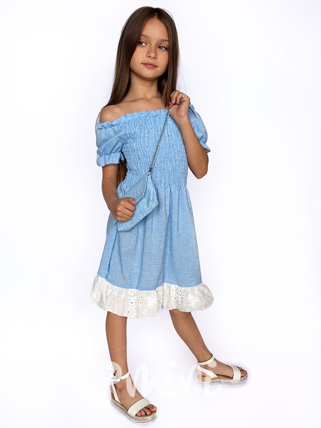 Soft denim šaty s kabelkou