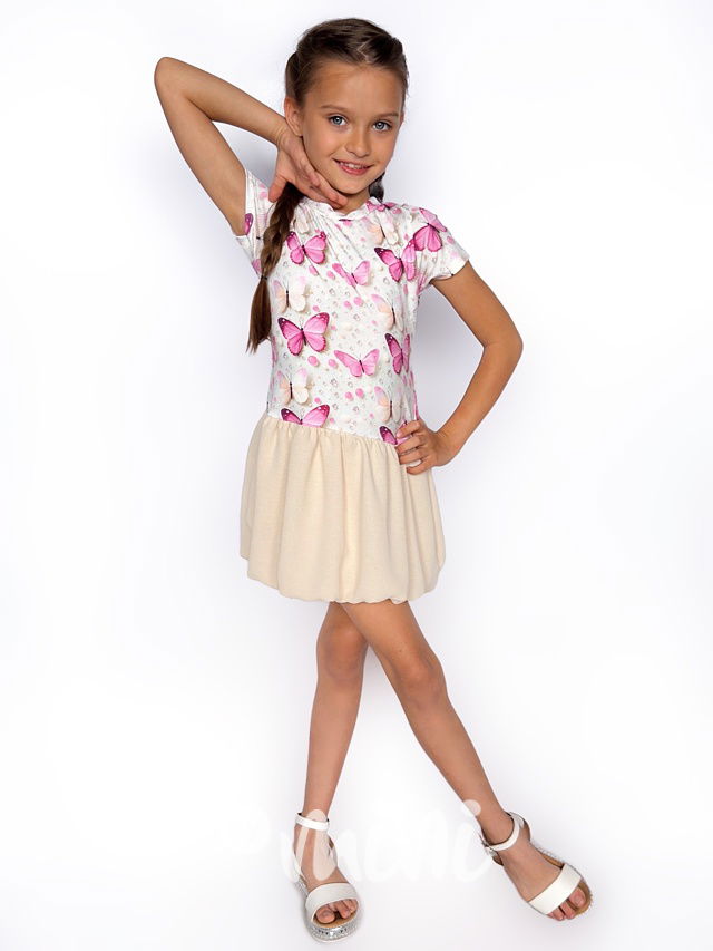 Motýlkové šaty s balonovou sukní + kabelka BEIGE