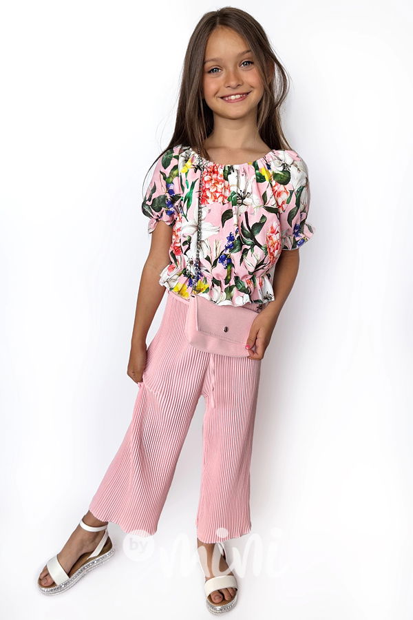 Letní plisovaný set s kabelkou pink