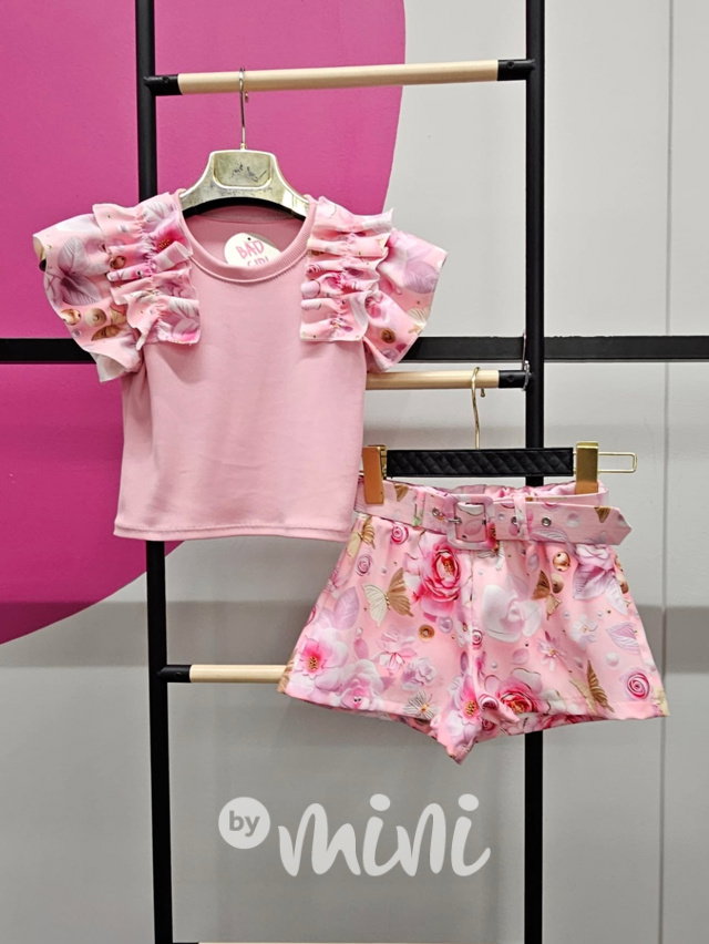ROSES blůzka + šortky s páskem pink