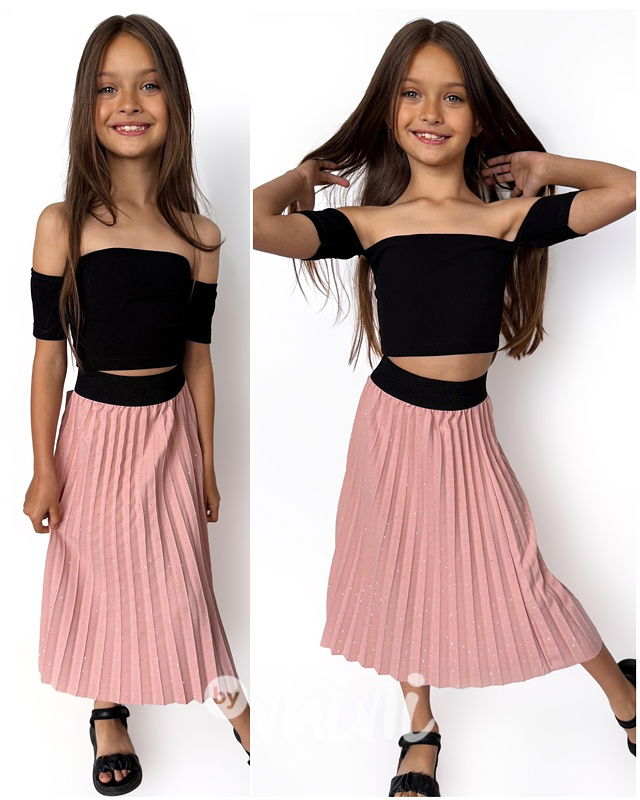 Midi plisovaná sukně s kamínky pudder pink