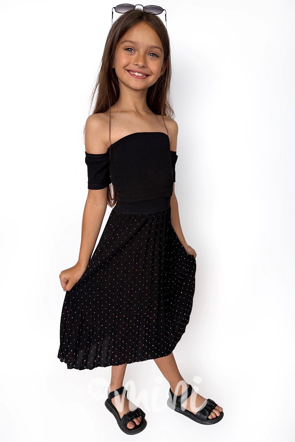 Midi plisovaná sukně s kamínky black