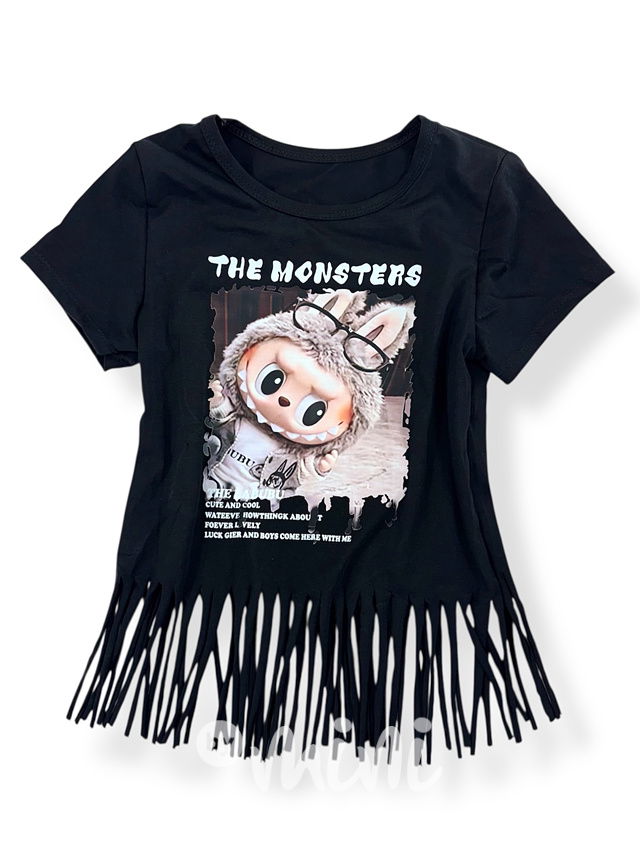 Labubu triko MONSTERS třásničky černé