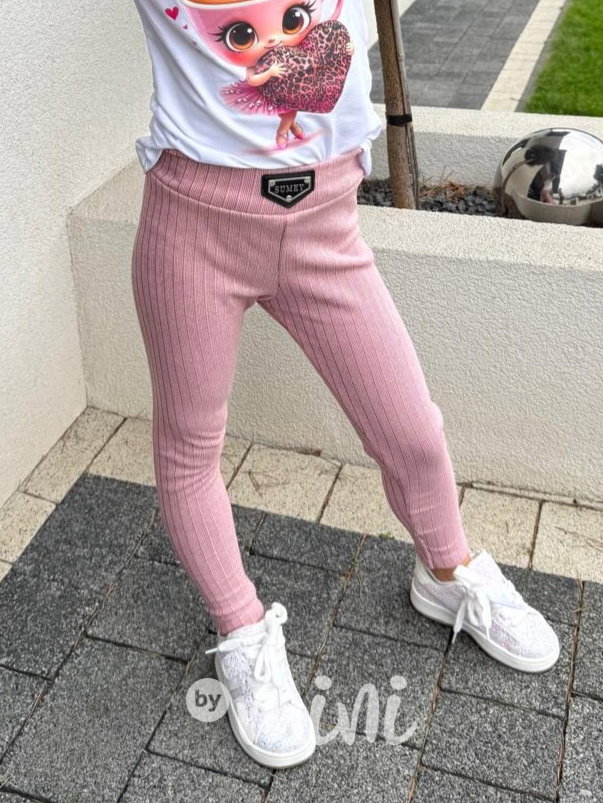 Podzimní teplé růžové legíny