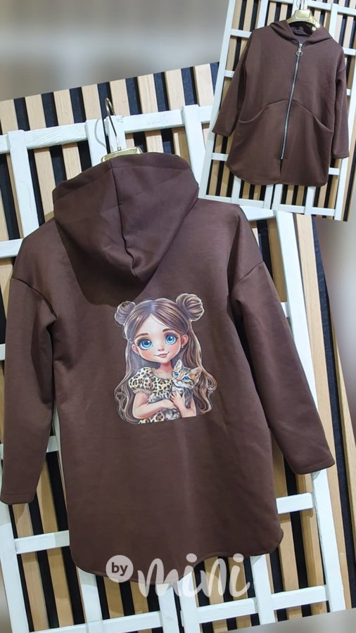 Maxi dlouhá mikina GIRL hnědá
