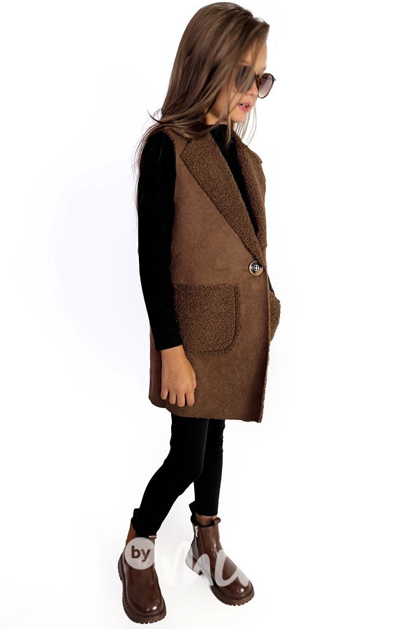 Beránková long vesta chocolate