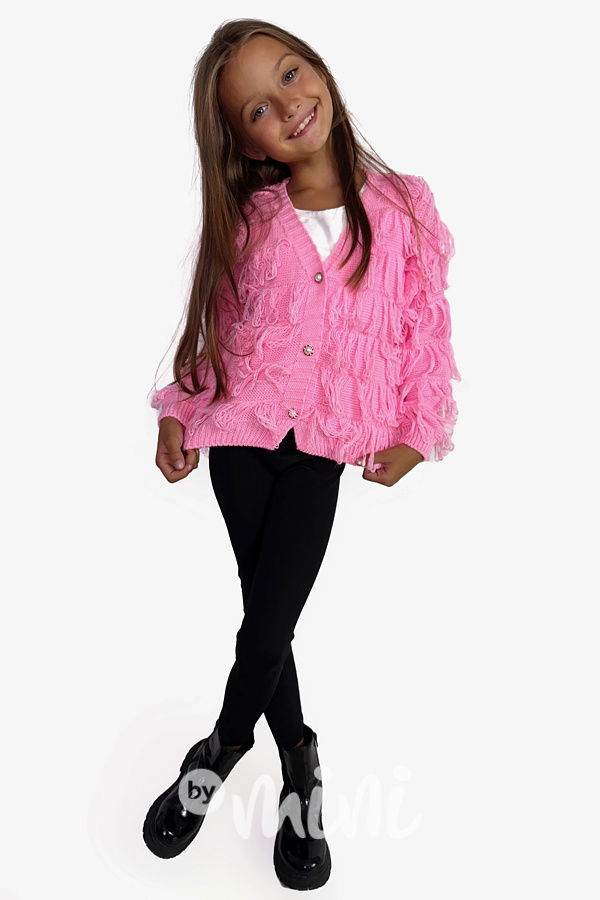 Růžový třásňový svetřík