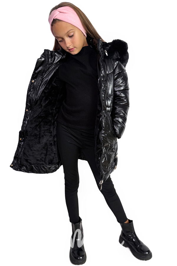 Metalický zimní kabát s kožíškem černý