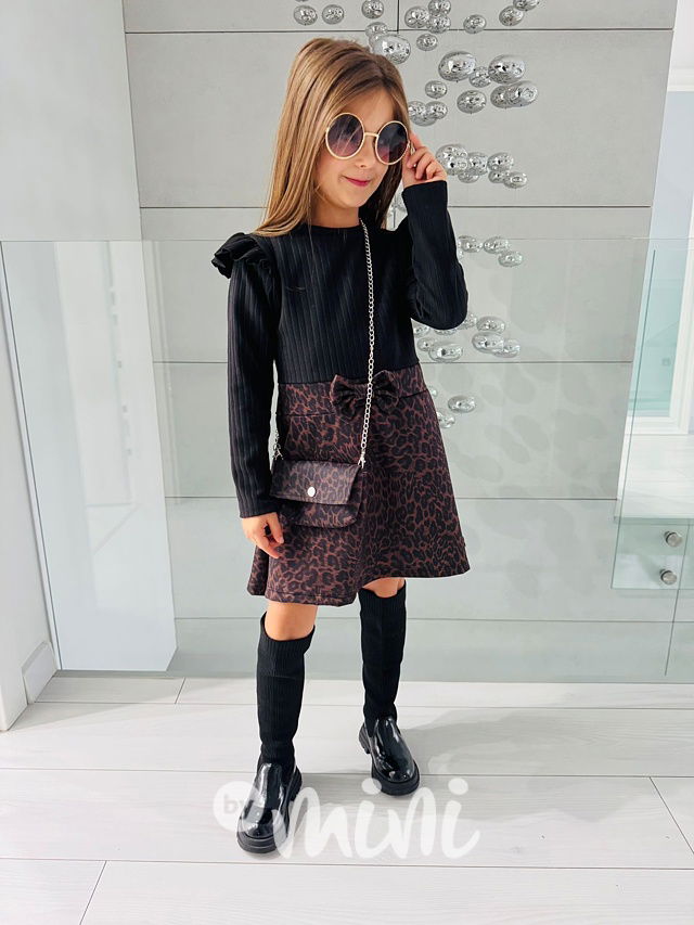 Teplé black/leopard šaty s kabelkou